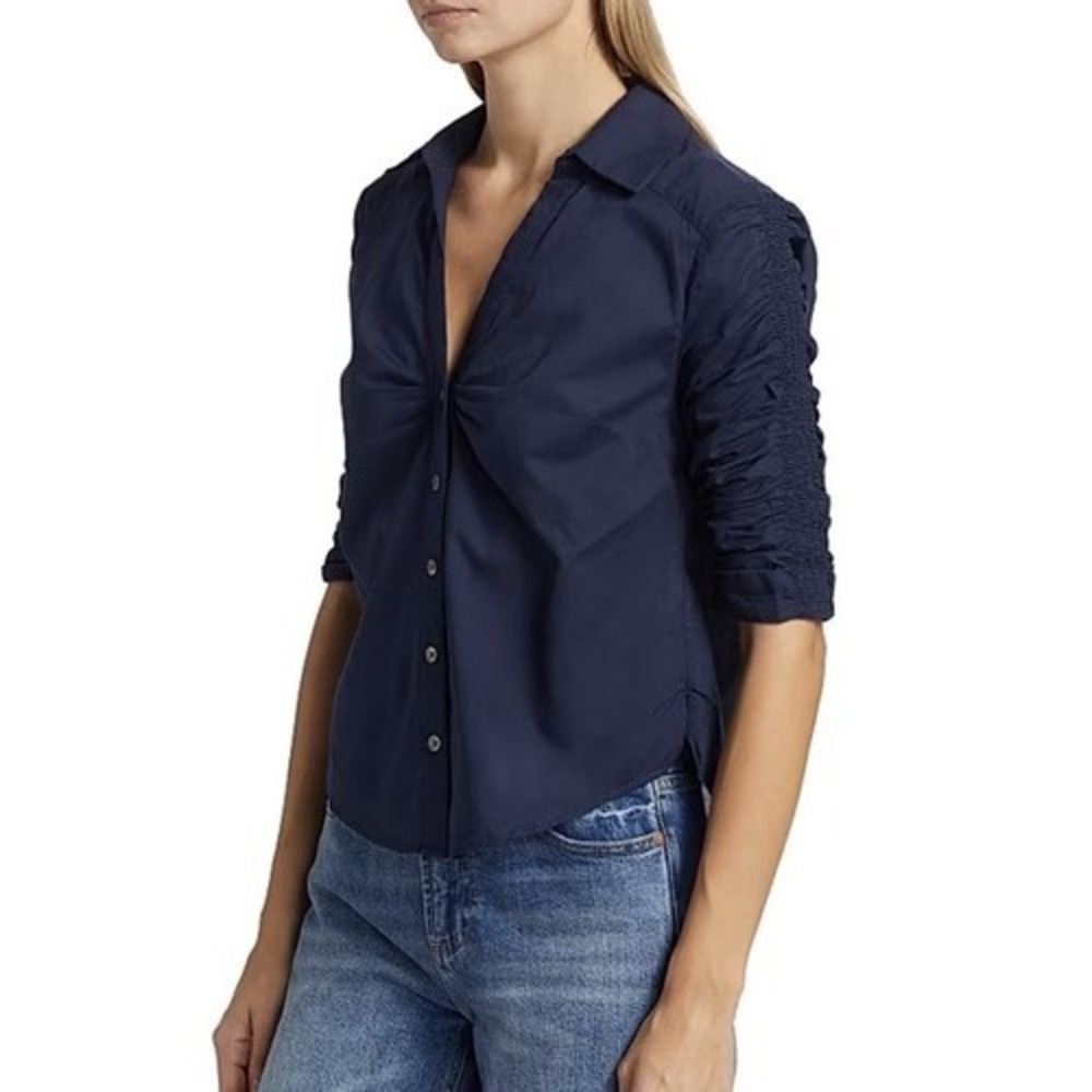 VERONICA BEARD Porta Ruched Cotton Top Size Large Retail $248